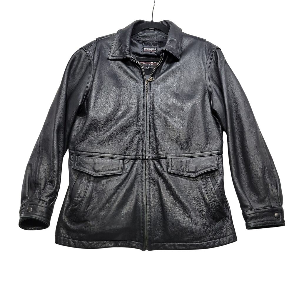 Wilsons Leather Women's Black Leather Jacket Large Thinsulate Zip Coat
